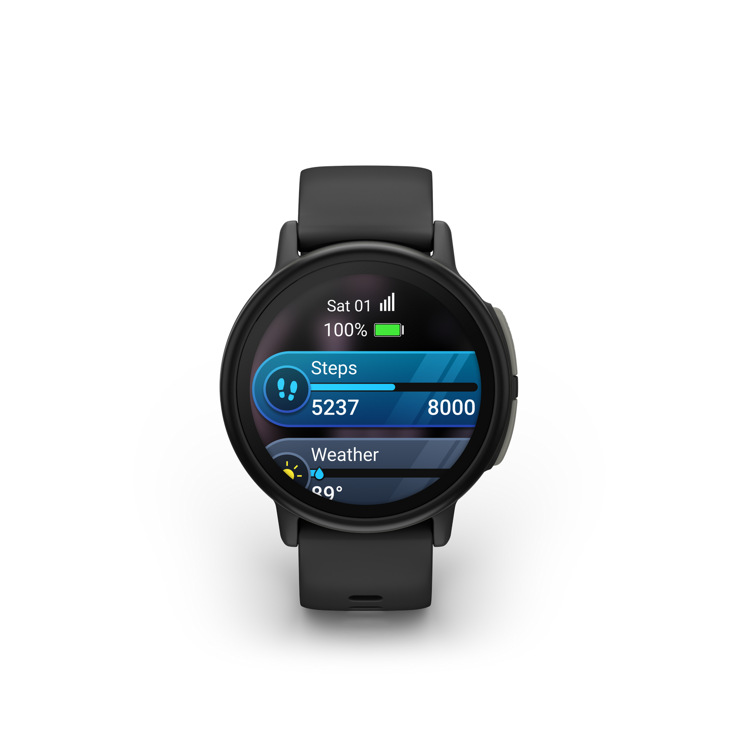 Garmin Bounce 2 smartwatch, slate gray, with dark band and round display