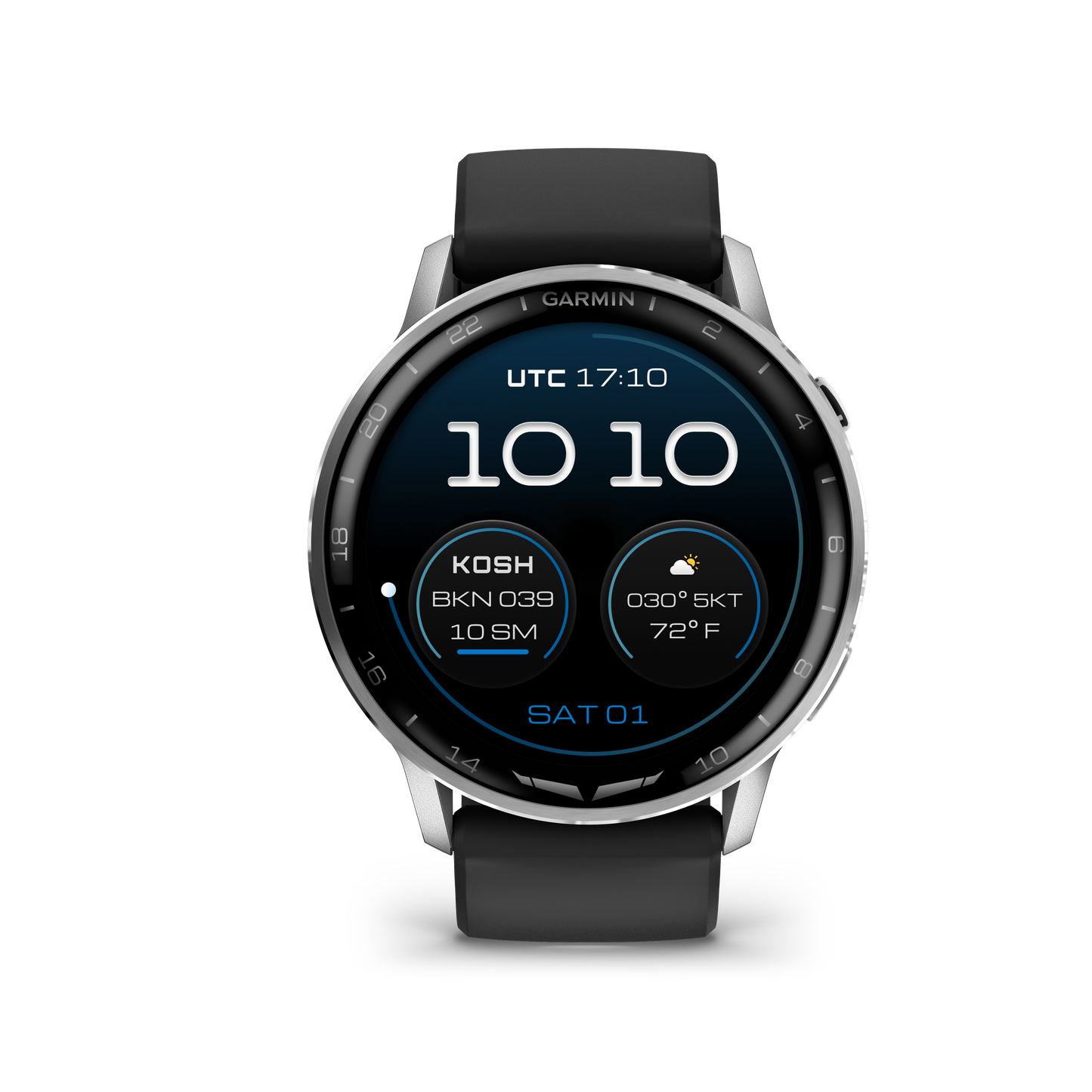 Garmin D2 Air X15 smartwatch with silver case and black silicone band