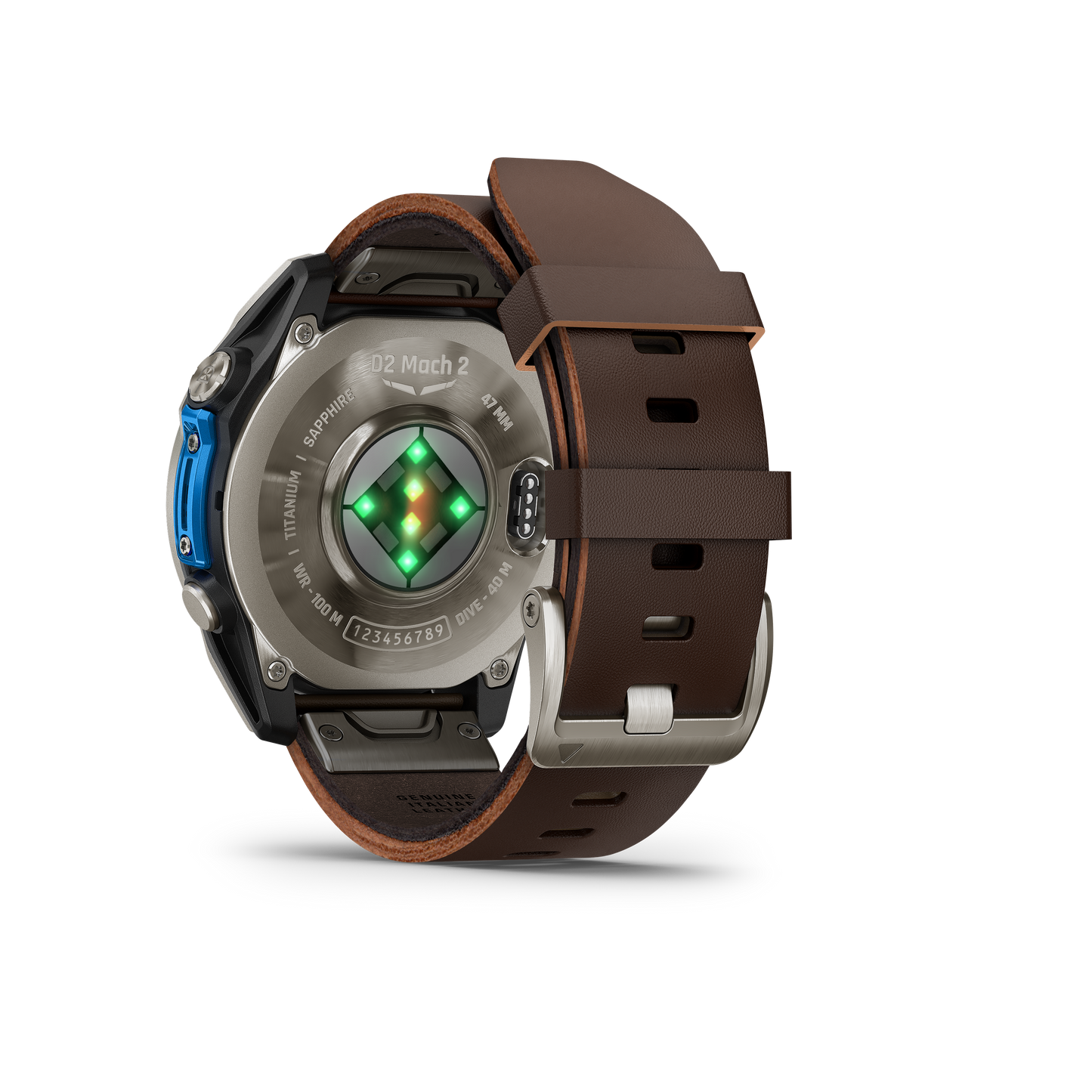 Garmin D2 Mach 2 smartwatch with titanium case and Oxford Brown leather band, 47 mm