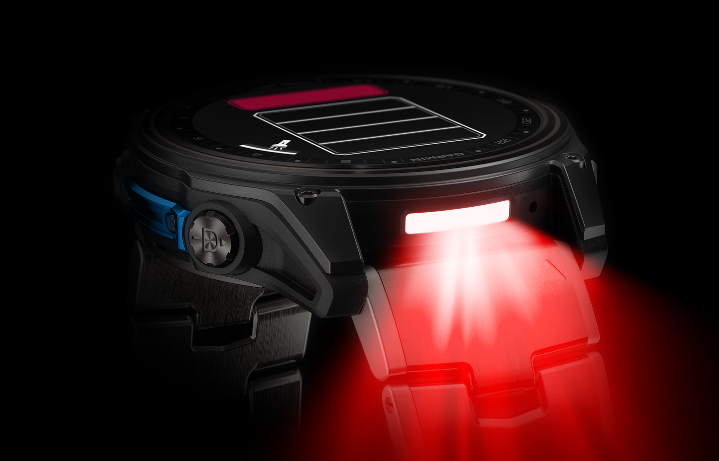 Garmin D2 Mach 2 aviation smartwatch with carbon DLC titanium case and vented titanium band, red backlight
