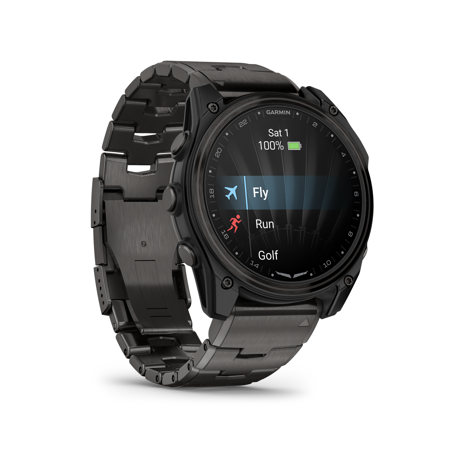Garmin D2 Mach 2 51mm carbon DLC titanium smartwatch with vented titanium band.