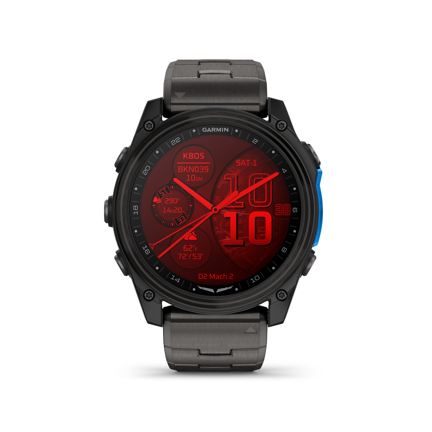 Garmin D2 Mach 2 51mm watch with carbon DLC titanium case and vented titanium band