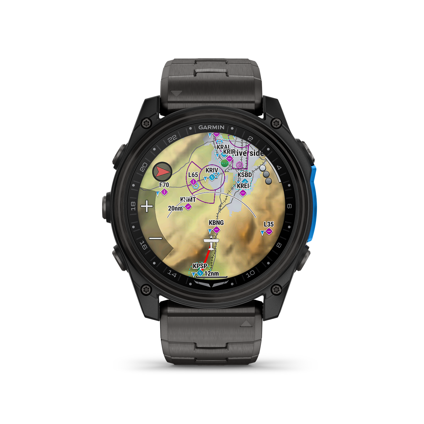Garmin D2 Mach 2 aviation smartwatch, 51 mm, carbon DLC titanium case with vented titanium band and map display