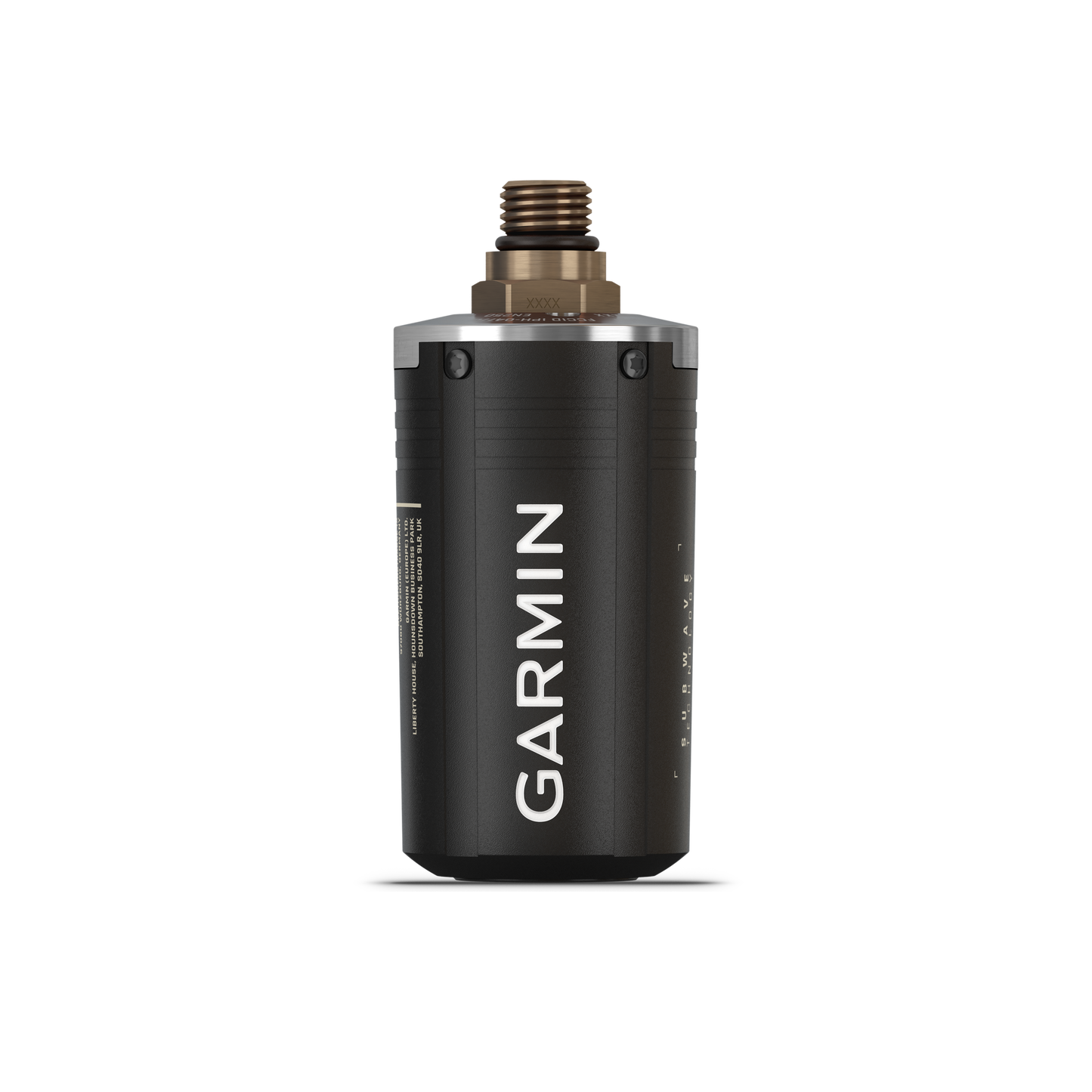 Garmin Descent T2 Transceiver, black dive computer accessory with bronze connector.