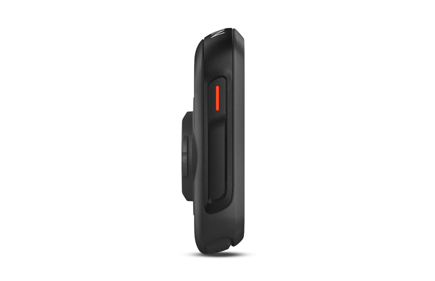 Garmin Edge 130 Plus bike computer in black with a red vertical accent, side view