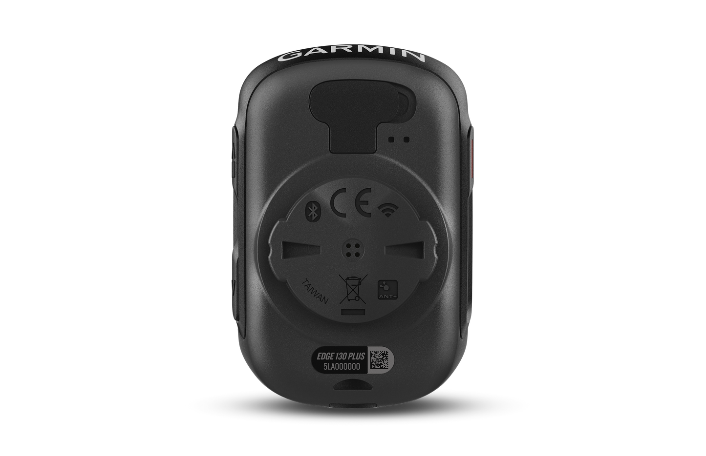 Garmin Edge 130 Plus bicycle computer back view in black with handlebar mount