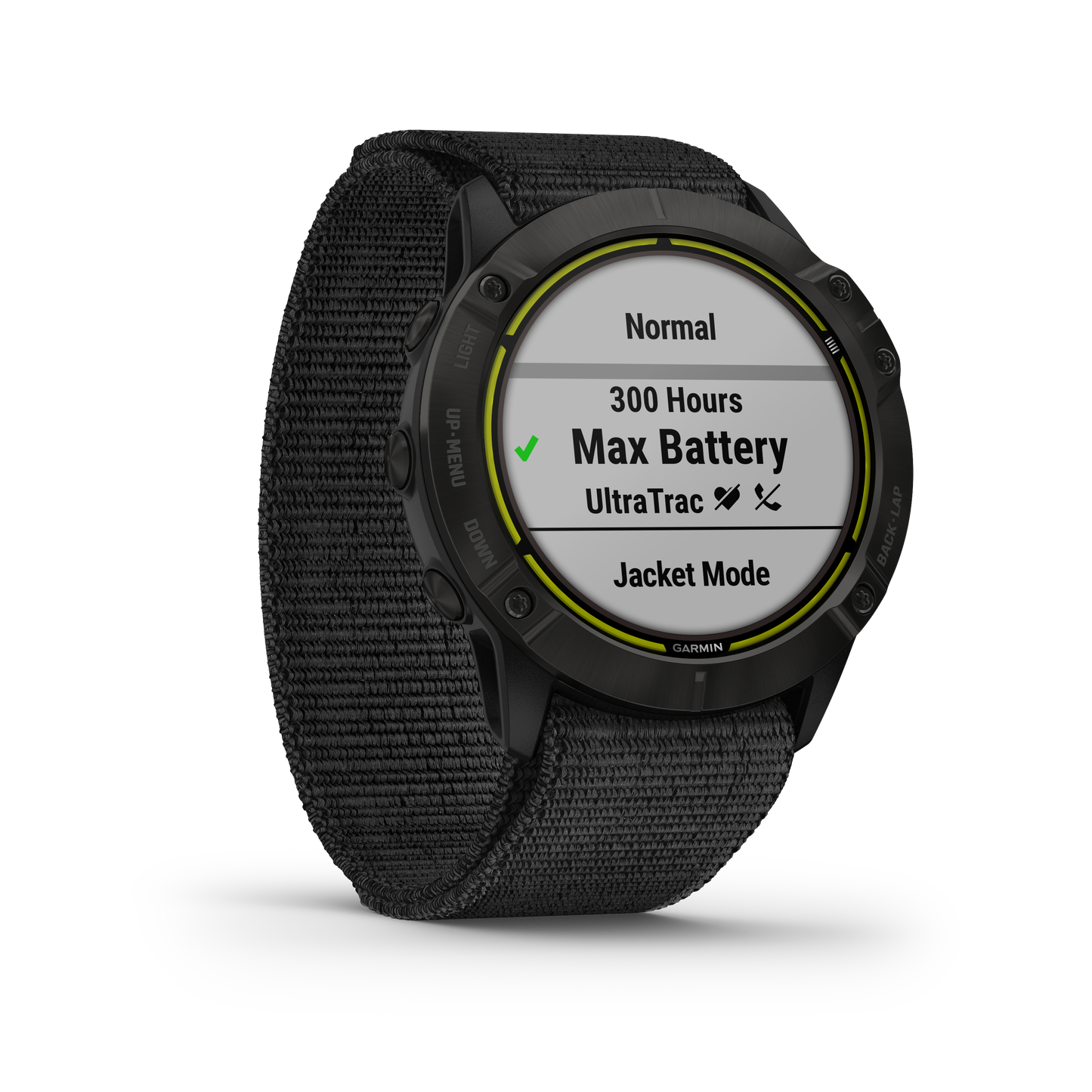 Garmin Enduro smartwatch with a black woven nylon band, certified refurbished