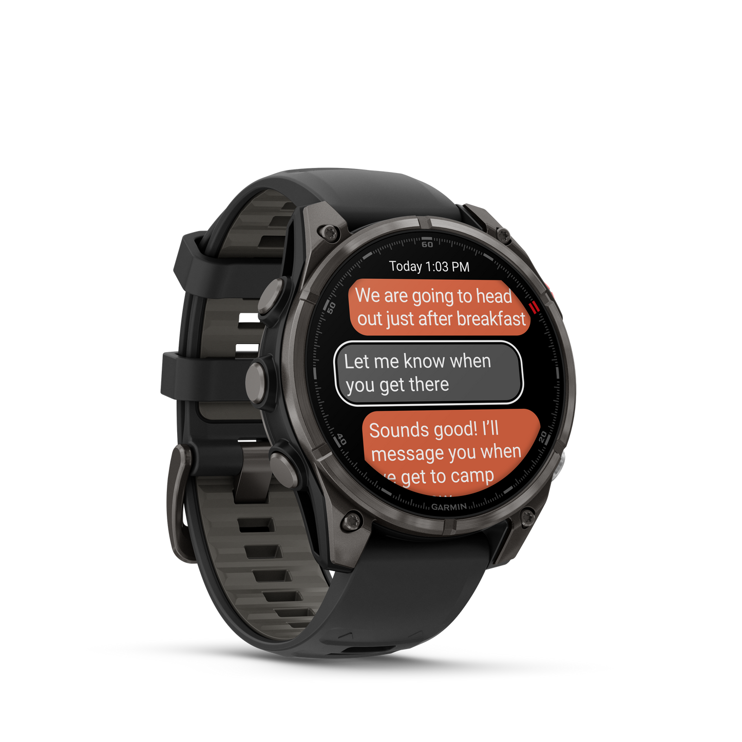 Two Garmin Fenix 8 Pro smartwatches, 51 mm carbon gray DLC titanium cases with black/pebble gray silicone bands