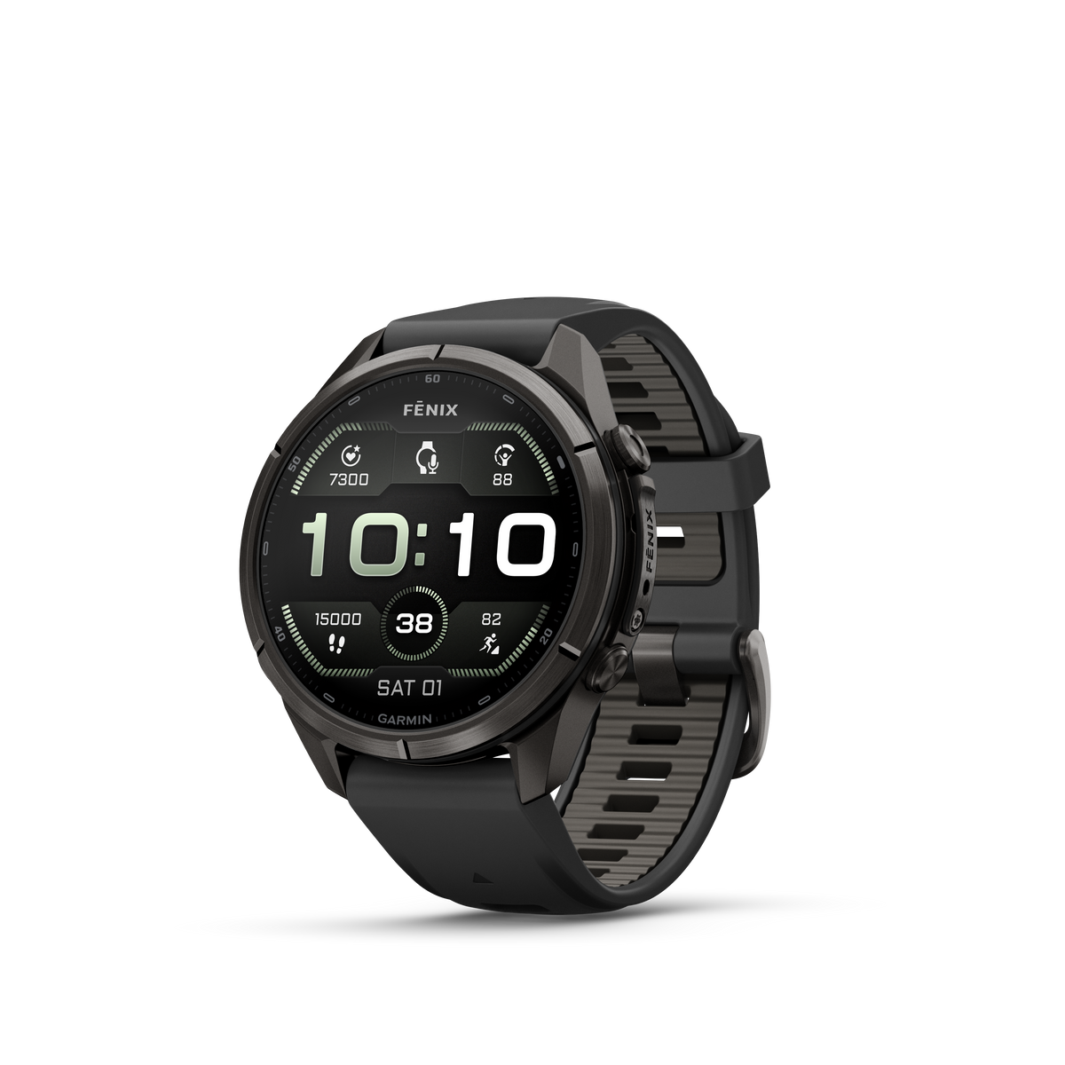 Garmin Fenix 9 Pro AMOLED, (43mm), DLC Titanium w/ Black and Gray Silicone Band (010-04335-15)