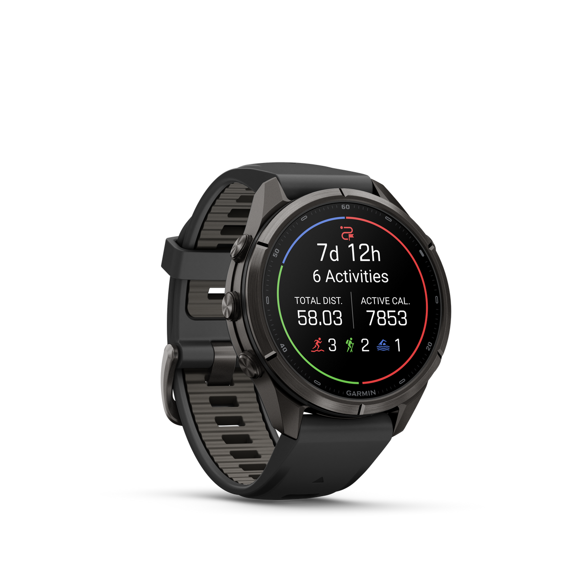 Garmin Fenix 9 Pro AMOLED, (43mm), DLC Titanium w/ Black and Gray Silicone Band (010-04335-15)