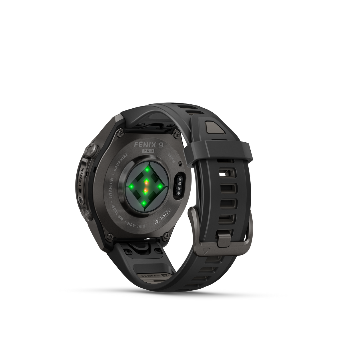 Garmin Fenix 9 Pro AMOLED, (43mm), DLC Titanium w/ Black and Gray Silicone Band (010-04335-15)