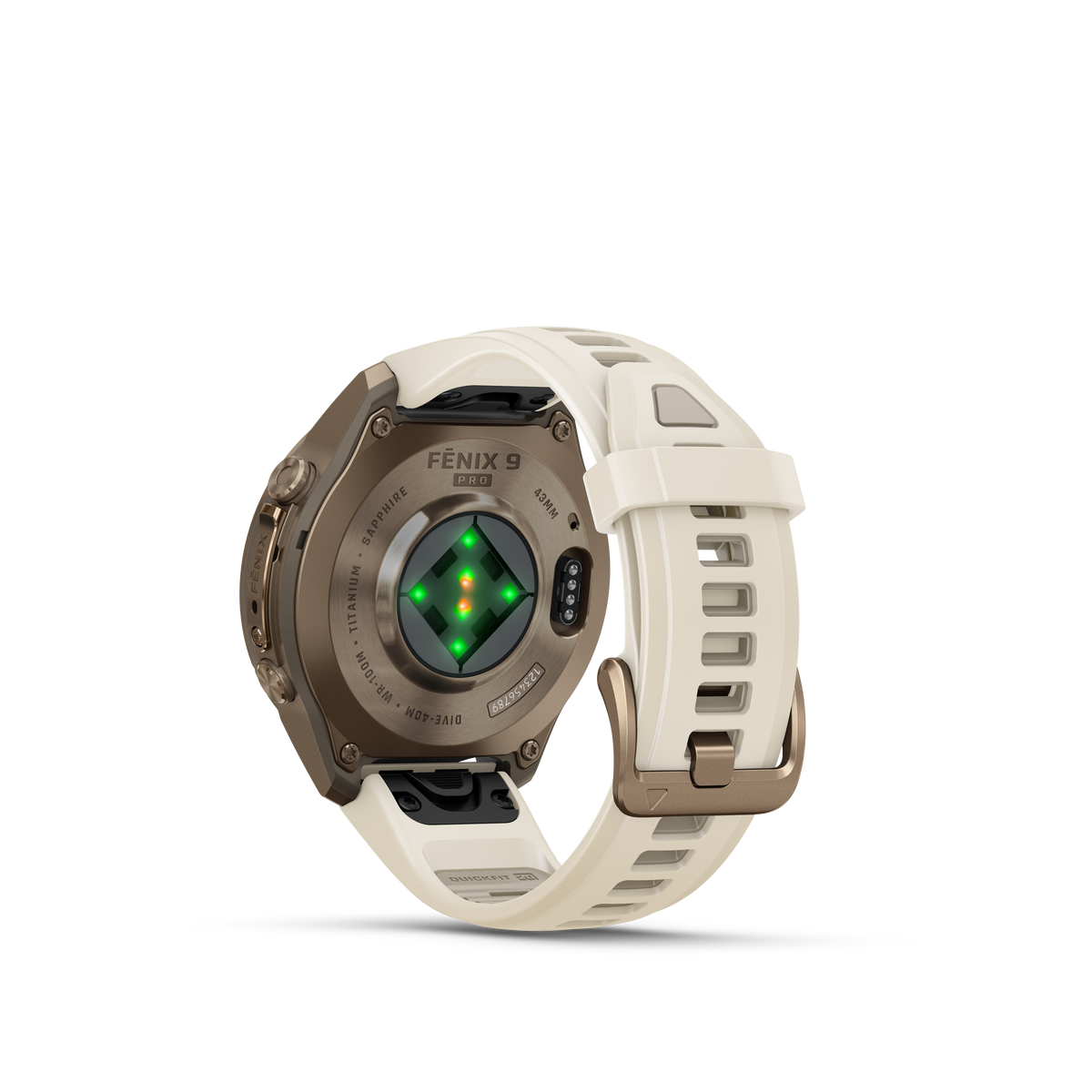 Garmin Fenix 9 Pro AMOLED, (43mm), Gold Titanium w/ Cream and Gray Silicone Band (010-04335-25)