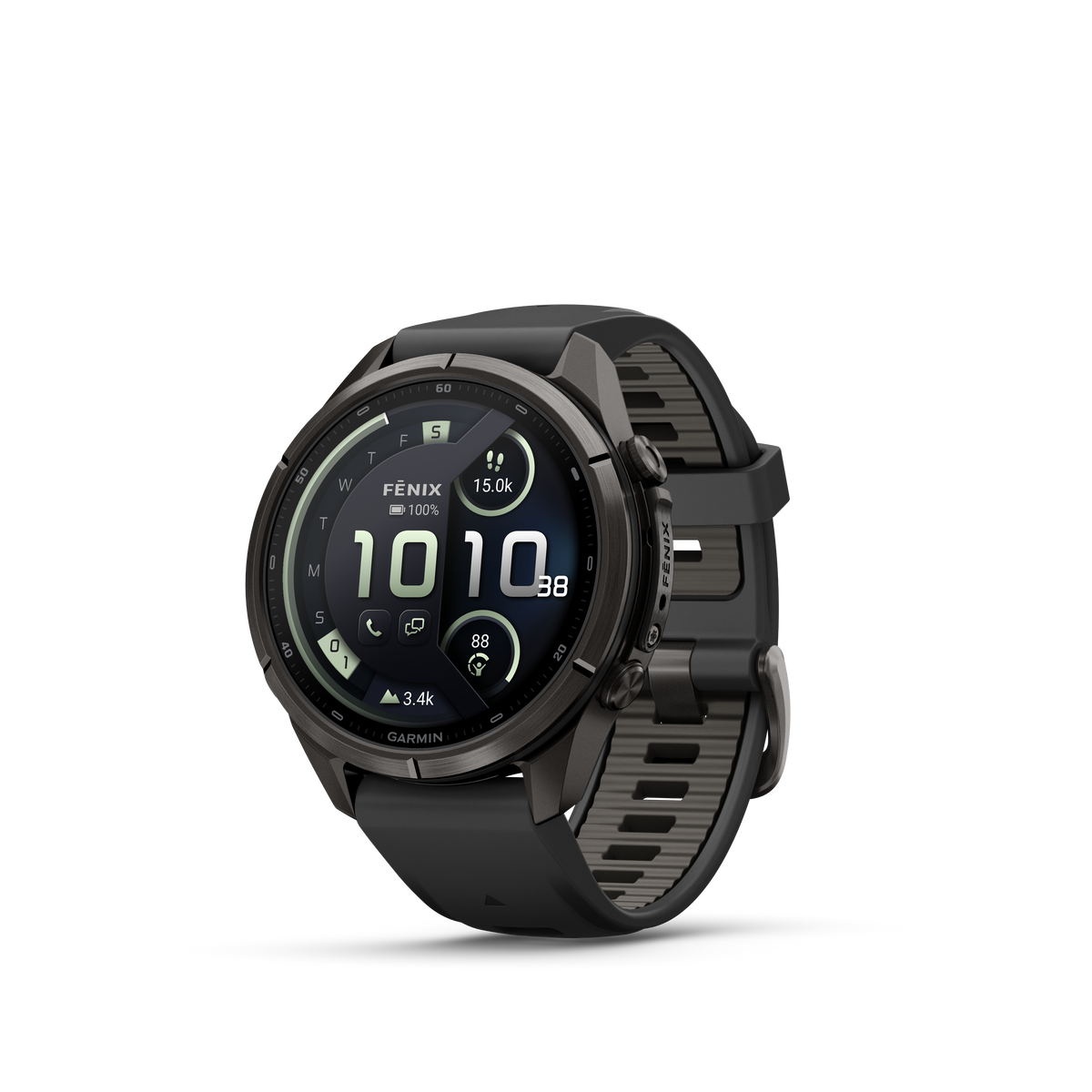 Garmin Fenix 9 Pro inReach AMOLED, (43mm), DLC Titanium w/ Black and Gray Silicone Band (010-04335-10)