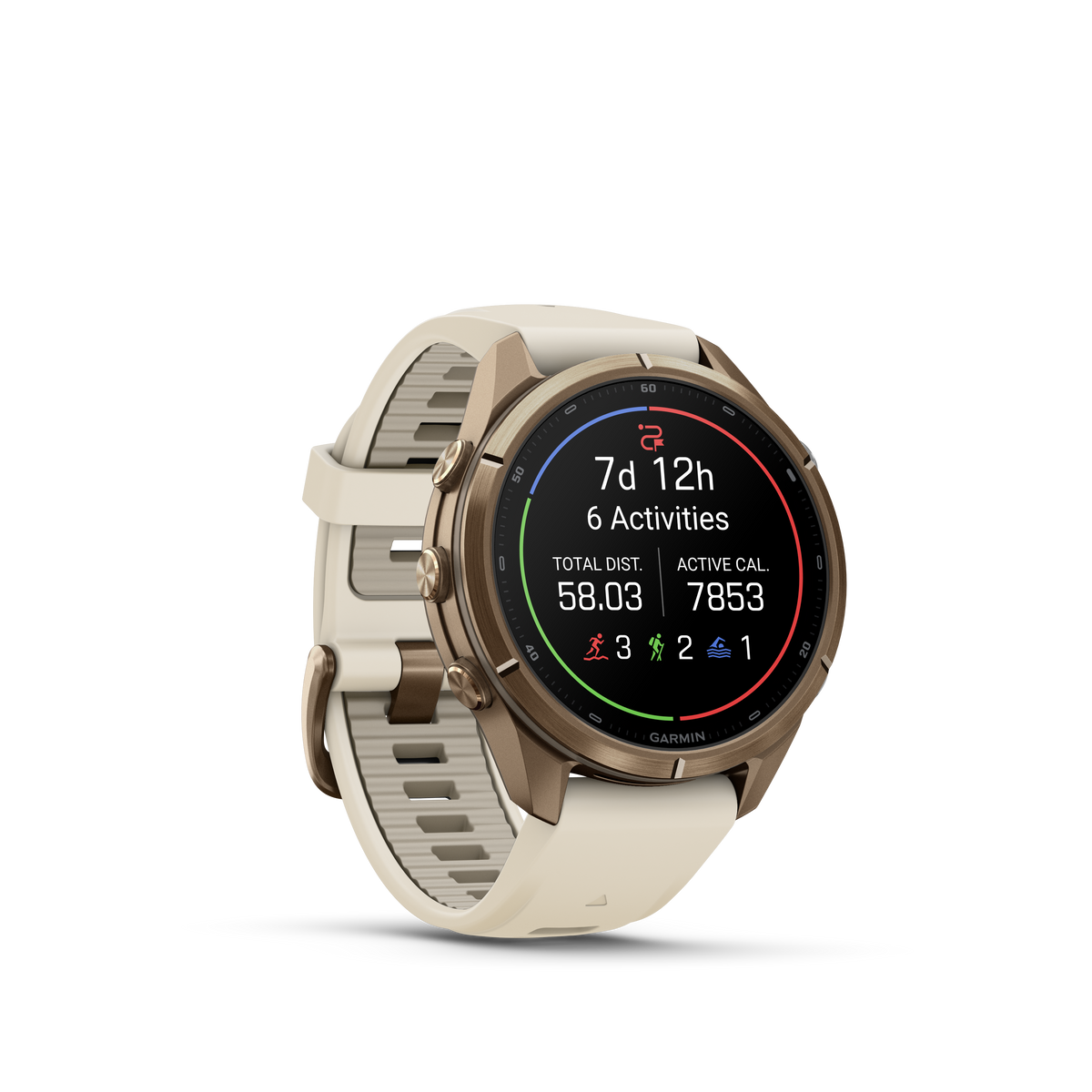 Garmin Fenix 9 Pro inReach AMOLED, (43mm), Gold Titanium w/ Cream and Gray Silicone Band (010-04335-20)