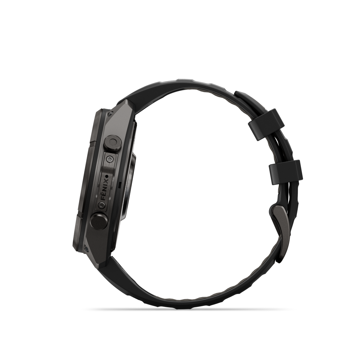 Garmin Fenix 9 Pro AMOLED 47mm DLC titanium smartwatch with black and gray silicone band