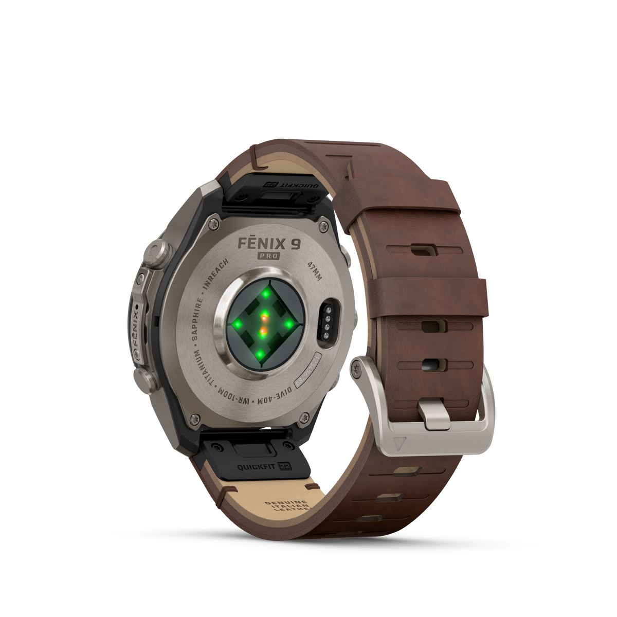Garmin Fenix 9 Pro inReach AMOLED smartwatch, 47mm titanium with walnut leather band