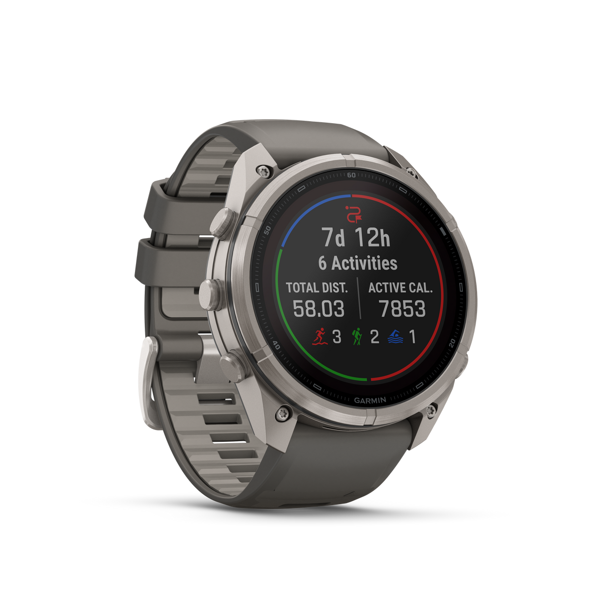 Garmin Fenix 9 Pro Solar Titanium 51mm smartwatch with gray and silver silicone band