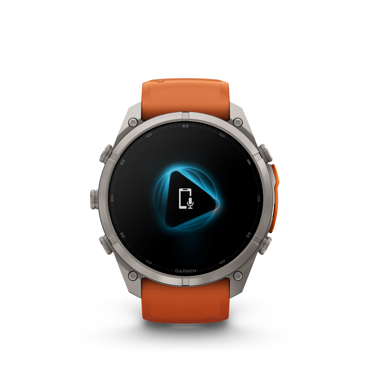 Garmin Fenix 9 Pro inReach AMOLED smartwatch with 51mm titanium case and orange silicone band