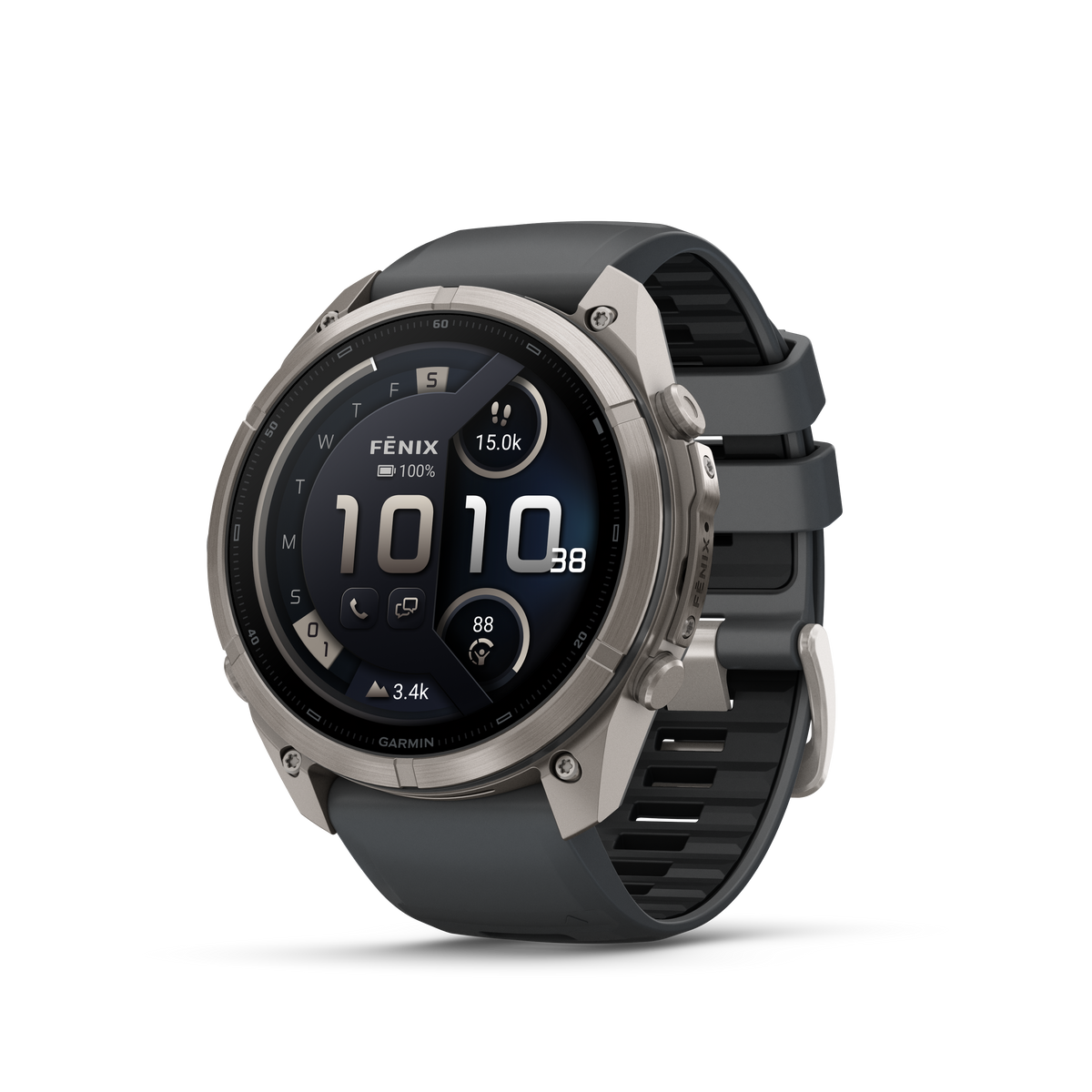 Garmin Fenix 9 Pro inReach AMOLED 51mm DLC titanium smartwatch with graphite bezel and black silicone band