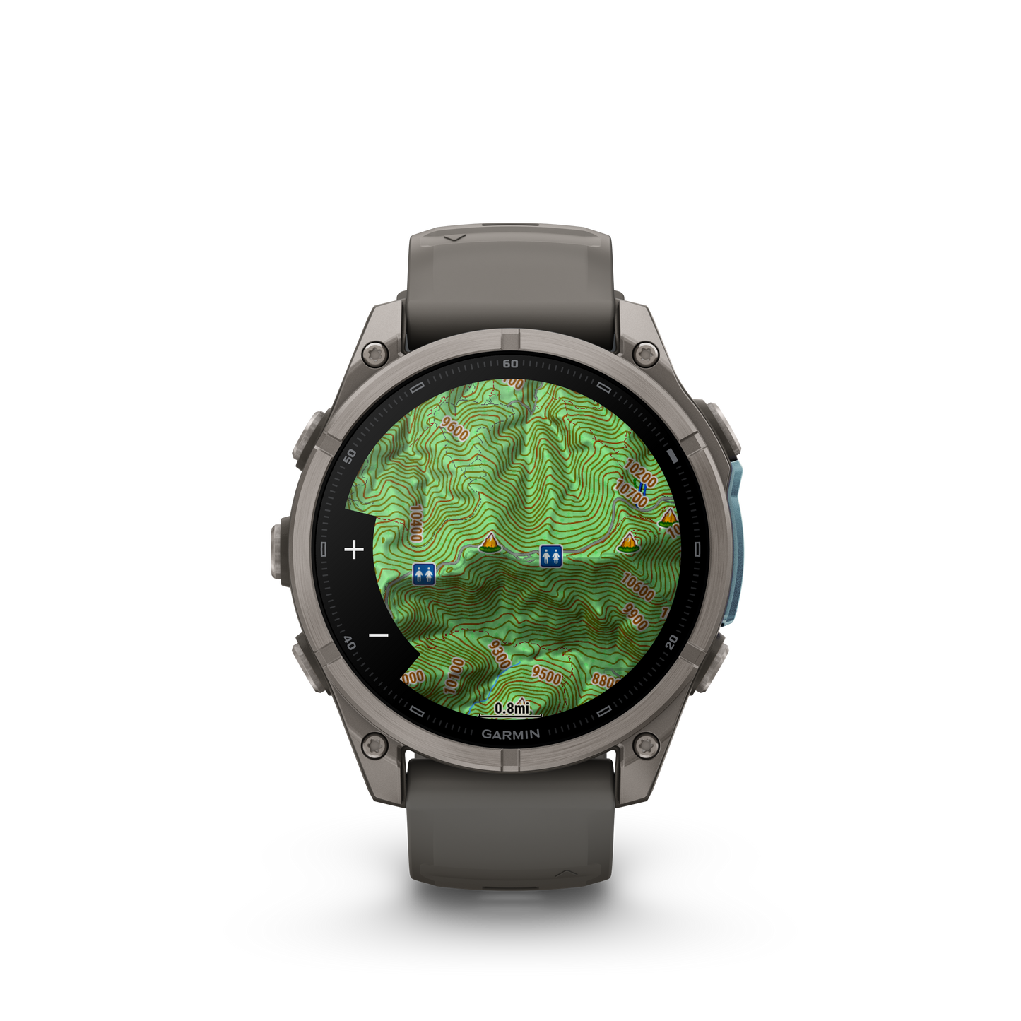 Garmin Fenix 9 AMOLED 47mm titanium smartwatch with gray silicone band