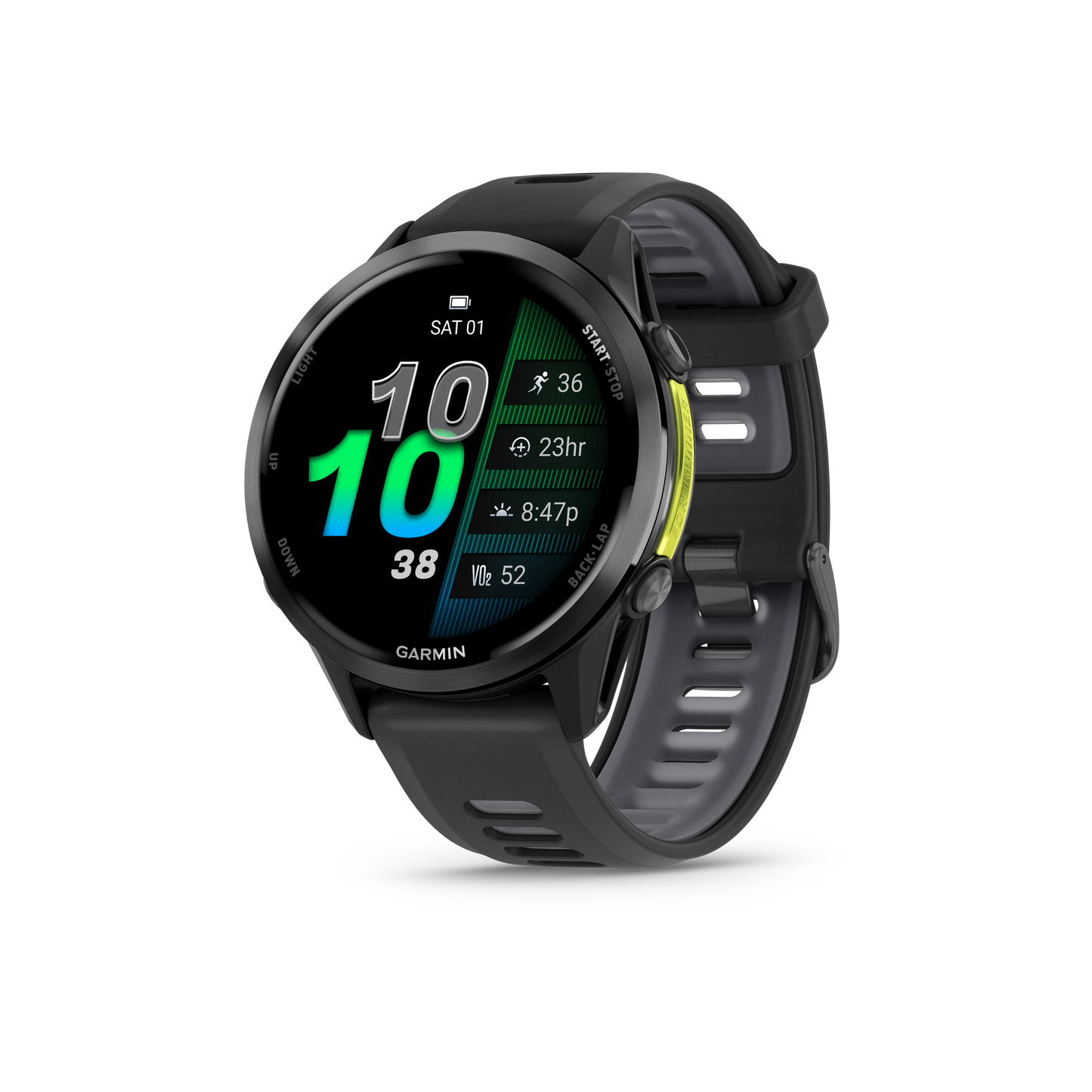 Garmin Forerunner 970 smart watch in carbon gray DLC titanium with dark strap