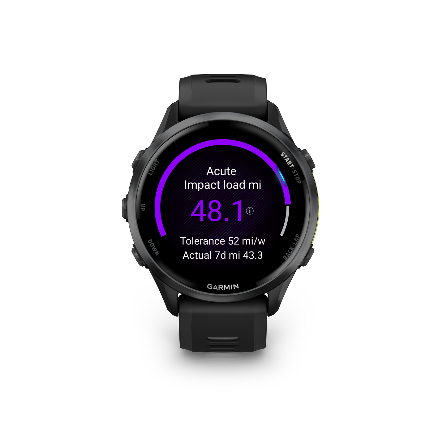 Garmin Forerunner 970 smartwatch with carbon gray DLC titanium case and Whitestone band