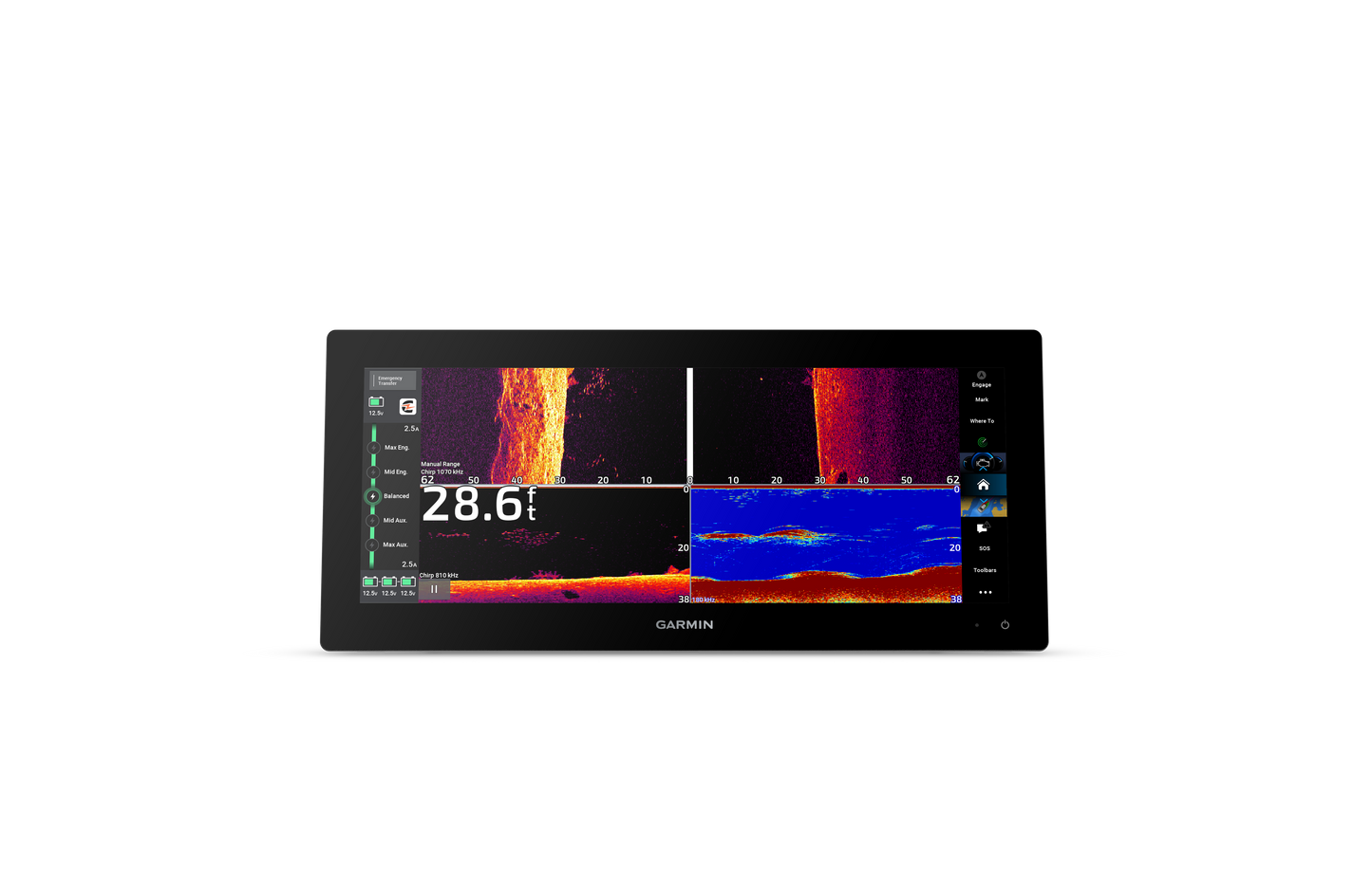 Garmin GPSMAP 1523xsv marine chartplotter with SideVu, ClearVu and CHIRP sonar on black bezel