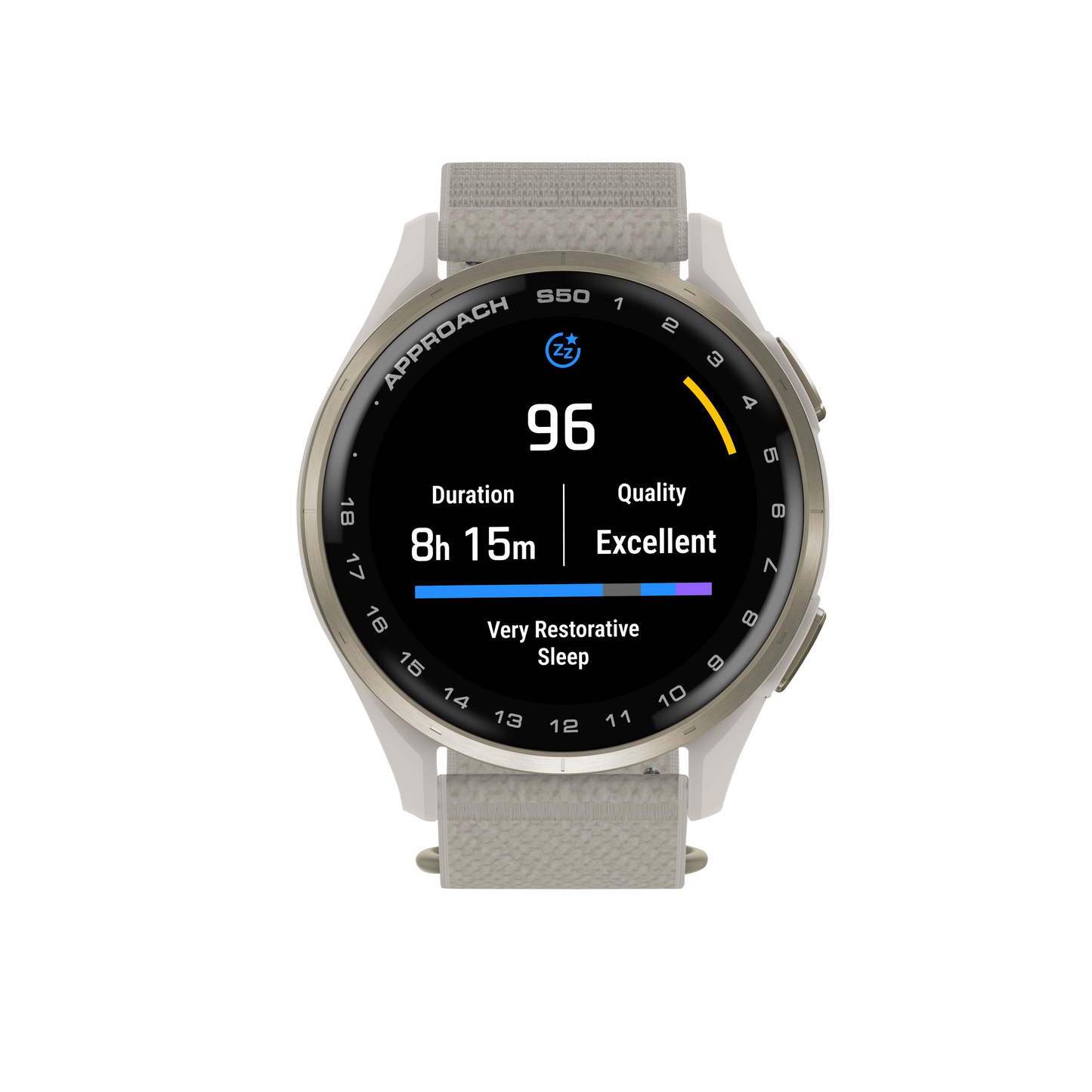 Garmin Approach S50, Gold Bezel/Ivory ComfortFit Nylon Band, Golf GPS Smartwatch & Rangefinder (010-03010-01) by Garmin