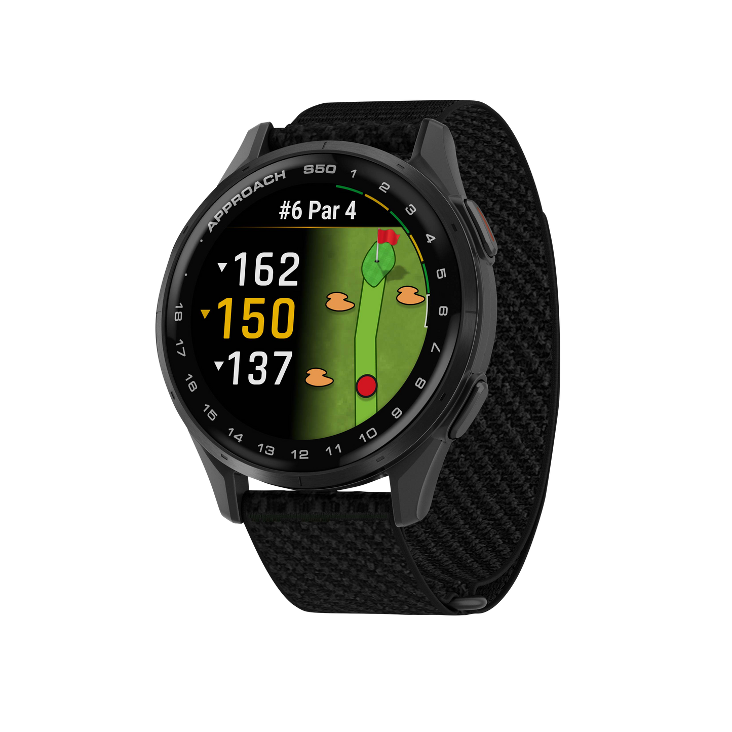 Garmin Approach S50, Slate Bezel/Black ComfortFit Nylon Band, Golf GPS Smartwatch & Rangefinder (010-03010-00) by Garmin