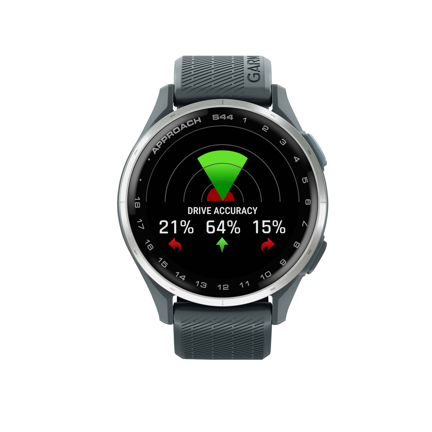 Garmin Approach S44 smartwatch with silver bezel and Twilight band
