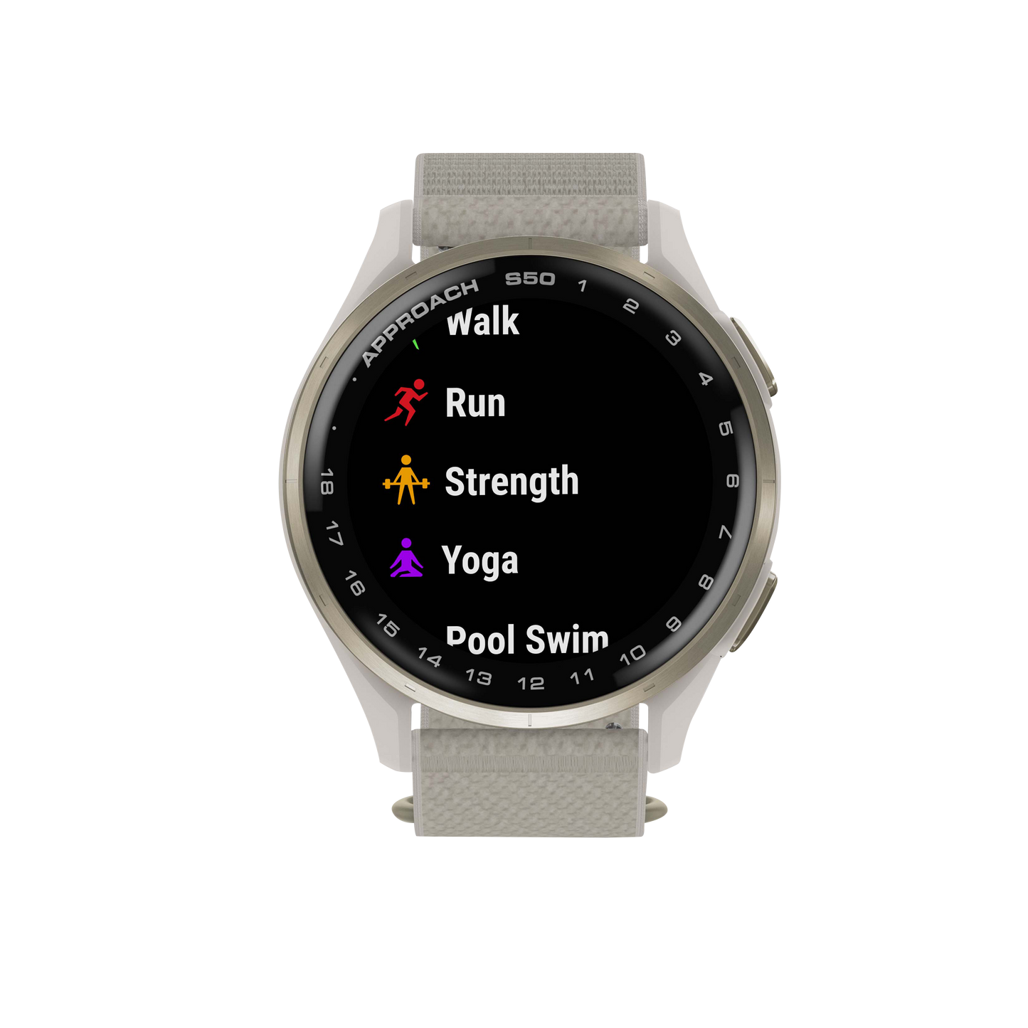 Garmin Approach S50, Gold Bezel/Ivory ComfortFit Nylon Band, Golf GPS Smartwatch & Rangefinder (010-03010-01) by Garmin