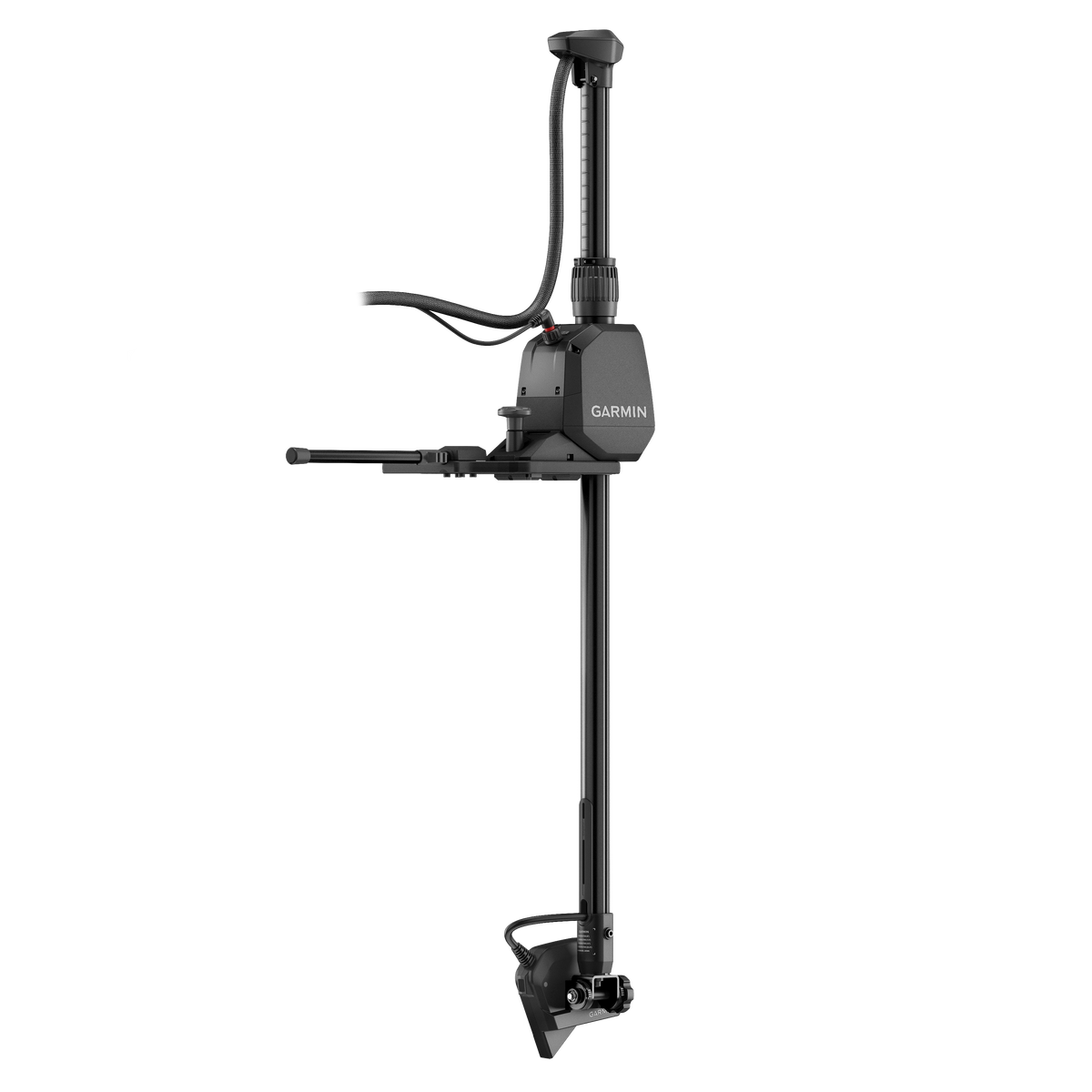 Garmin LiveScope 2 HD Ice Fishing Transducer mounted on a black ice-fishing pole with cable