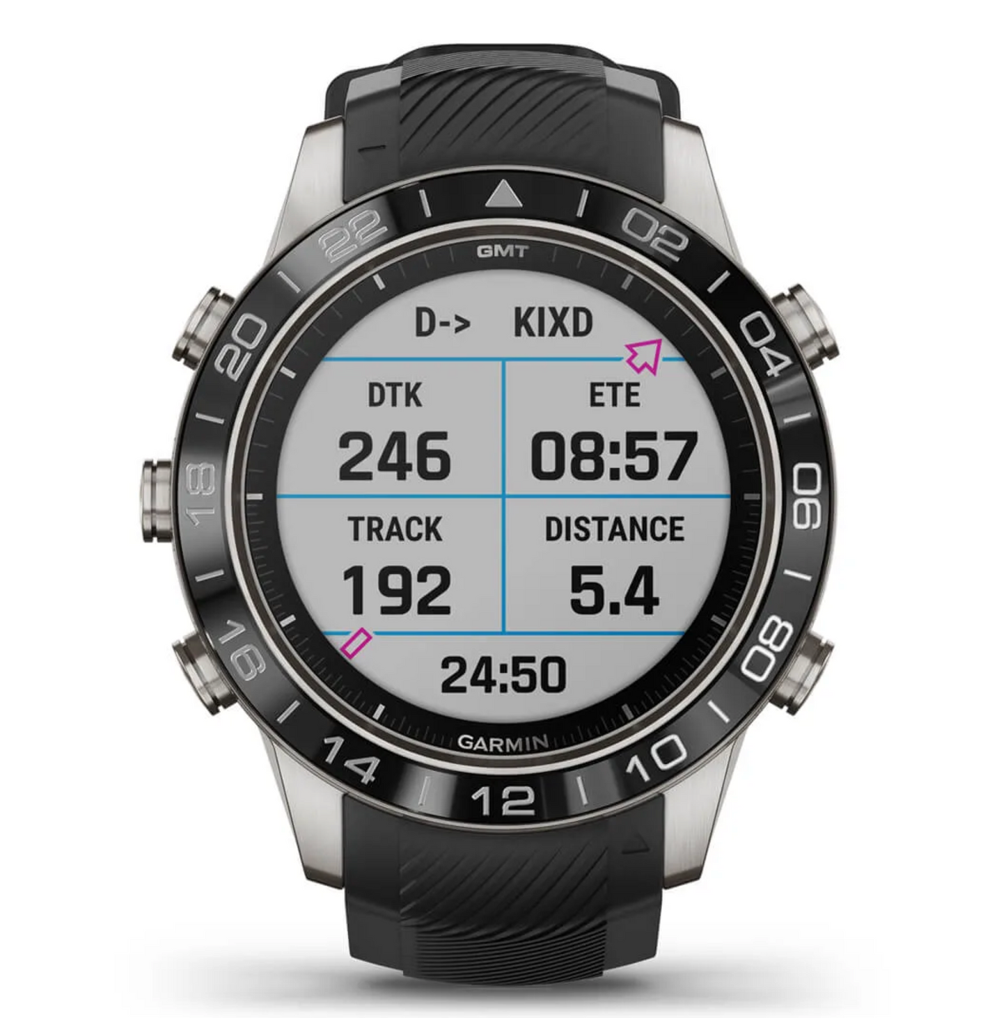 Garmin Marq Aviator Performance Edition smartwatch; stainless steel case, black bezel, black strap, model 010-02567-10