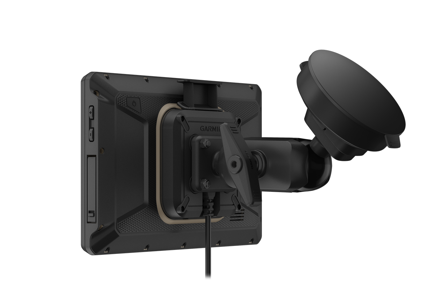 Garmin Tread 2 Overland Edition 8-inch all-terrain navigator back view with mounting bracket and round mount