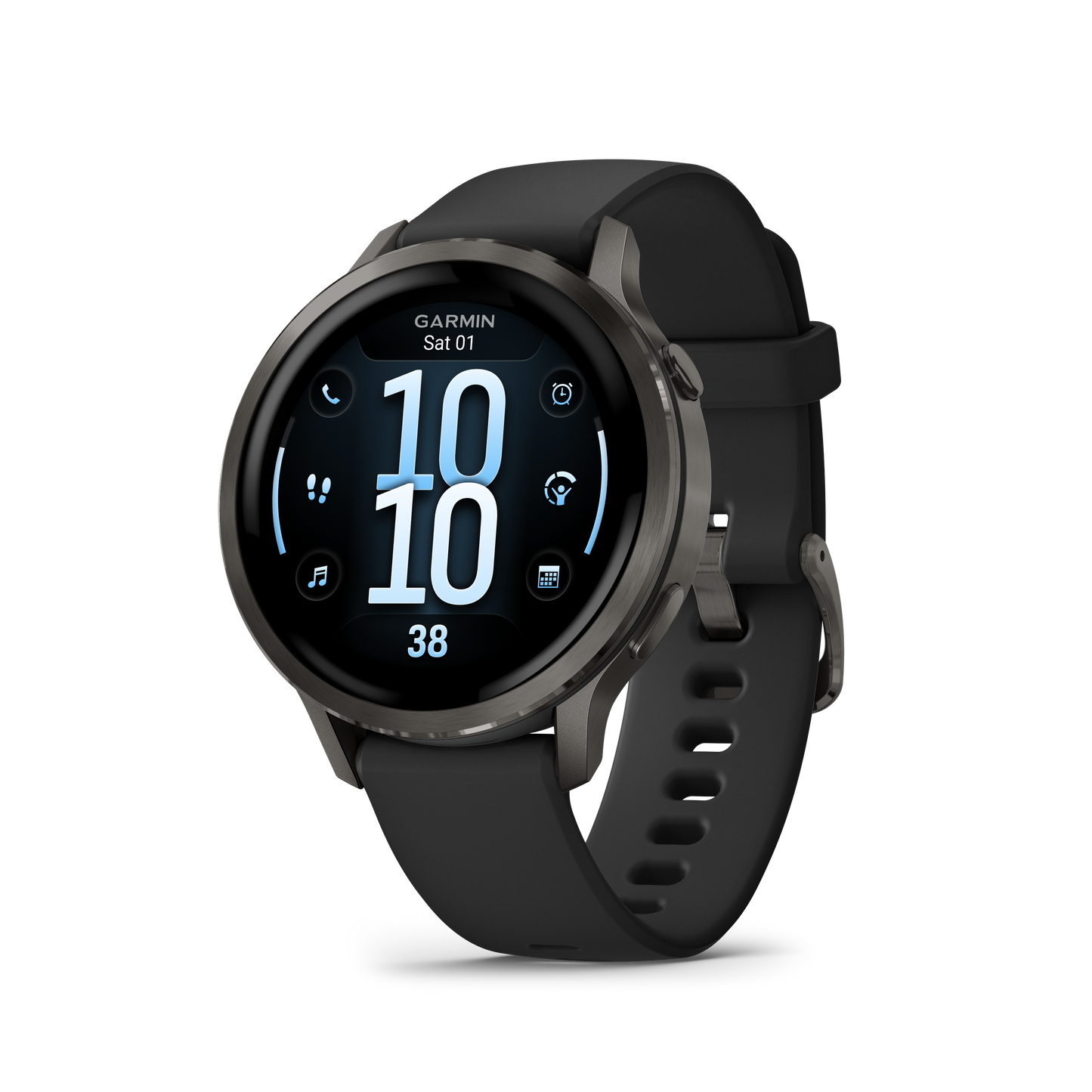 Garmin Venu 4 smartwatch, 45mm slate case with black silicone band