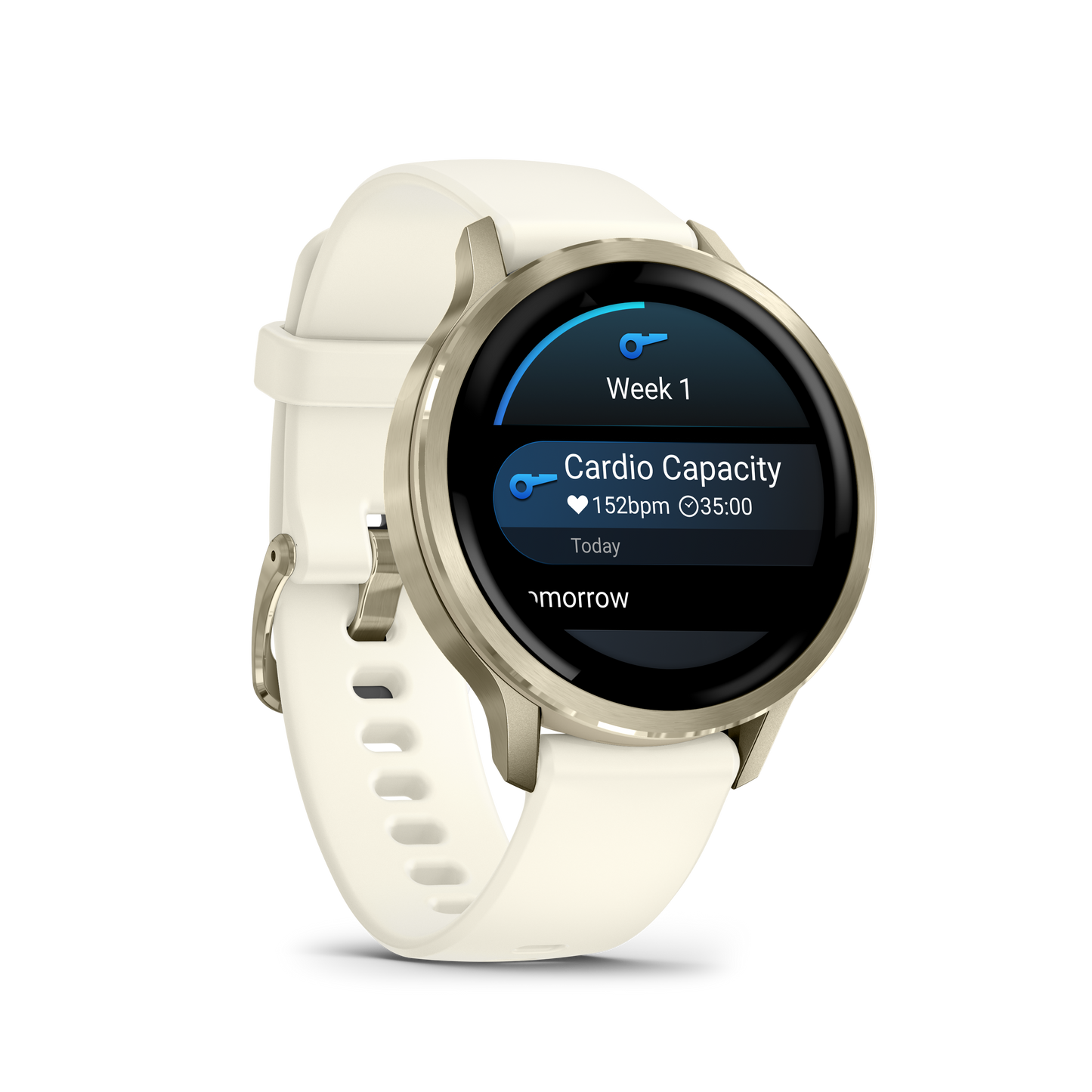 Garmin Venu 4 smartwatch, 41mm Lunar Gold case with Bone Silicone Band