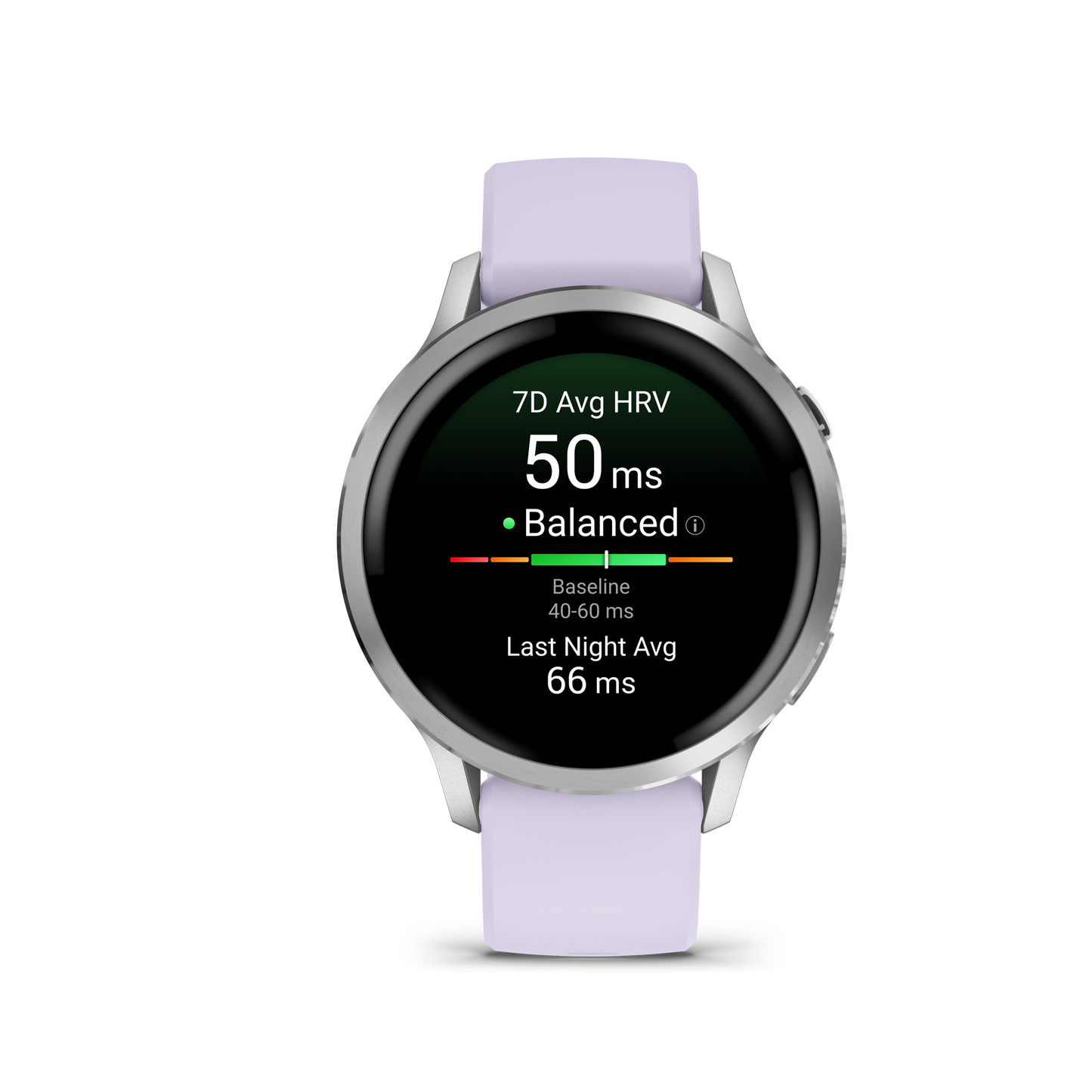 Garmin Venu 4 smartwatch, 41mm silver case with periwinkle silicone band
