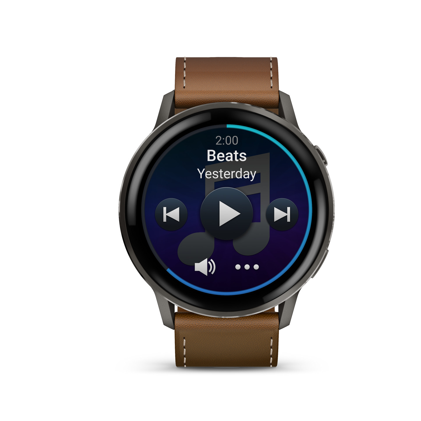 Garmin Venu 4 smartwatch, 45mm slate case with brown leather strap