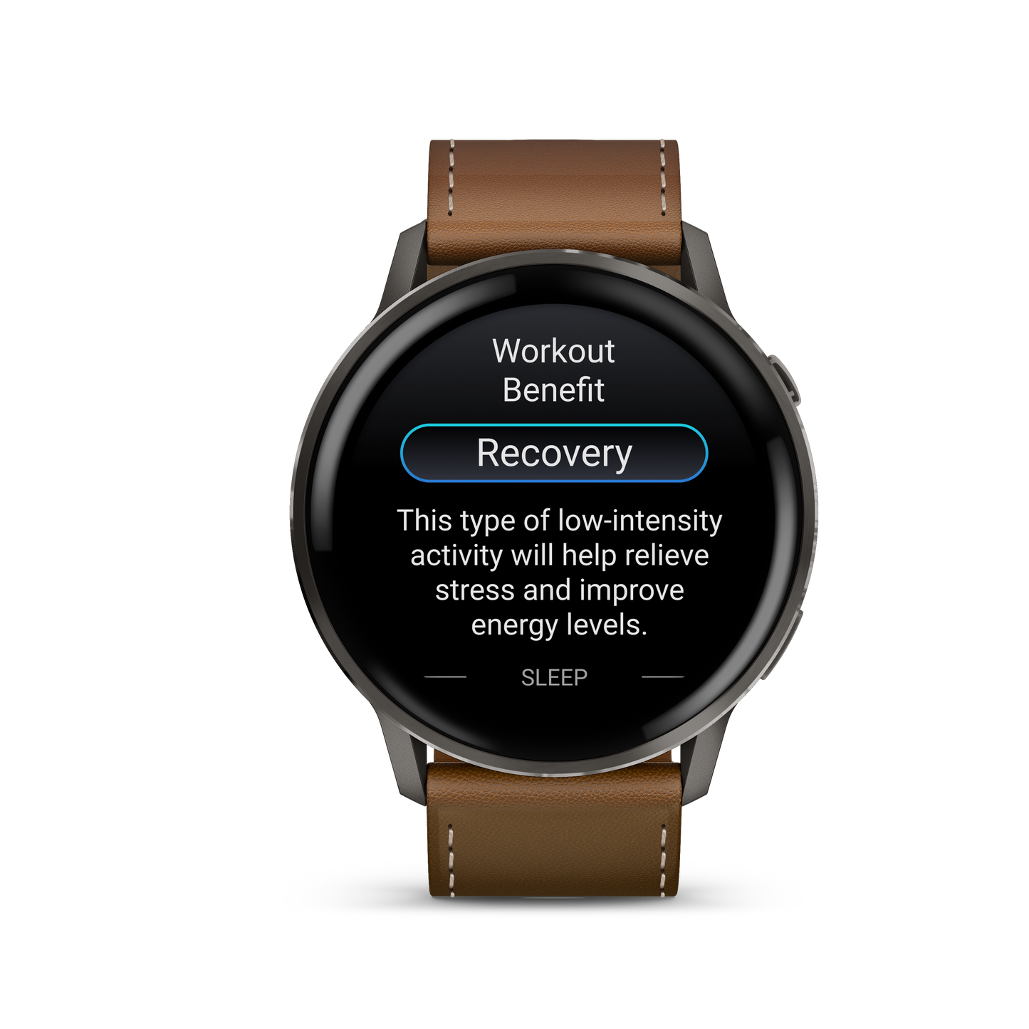 Garmin Venu 4 smartwatch, 45mm slate with brown leather band and black silicone band (two bands)