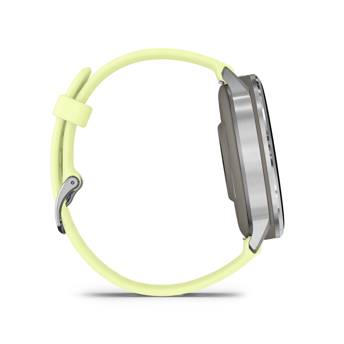 Garmin Venu 4 smartwatch, 45mm, silver case with citron silicone band.
