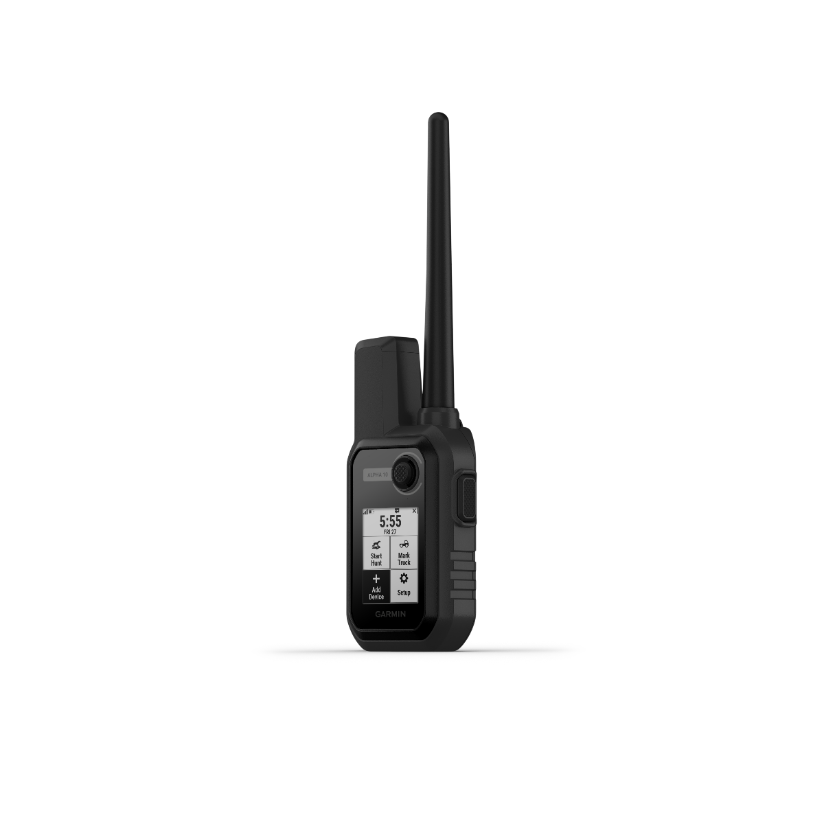 Garmin Alpha 10 handheld dog-tracking device; black rugged plastic with tall antenna