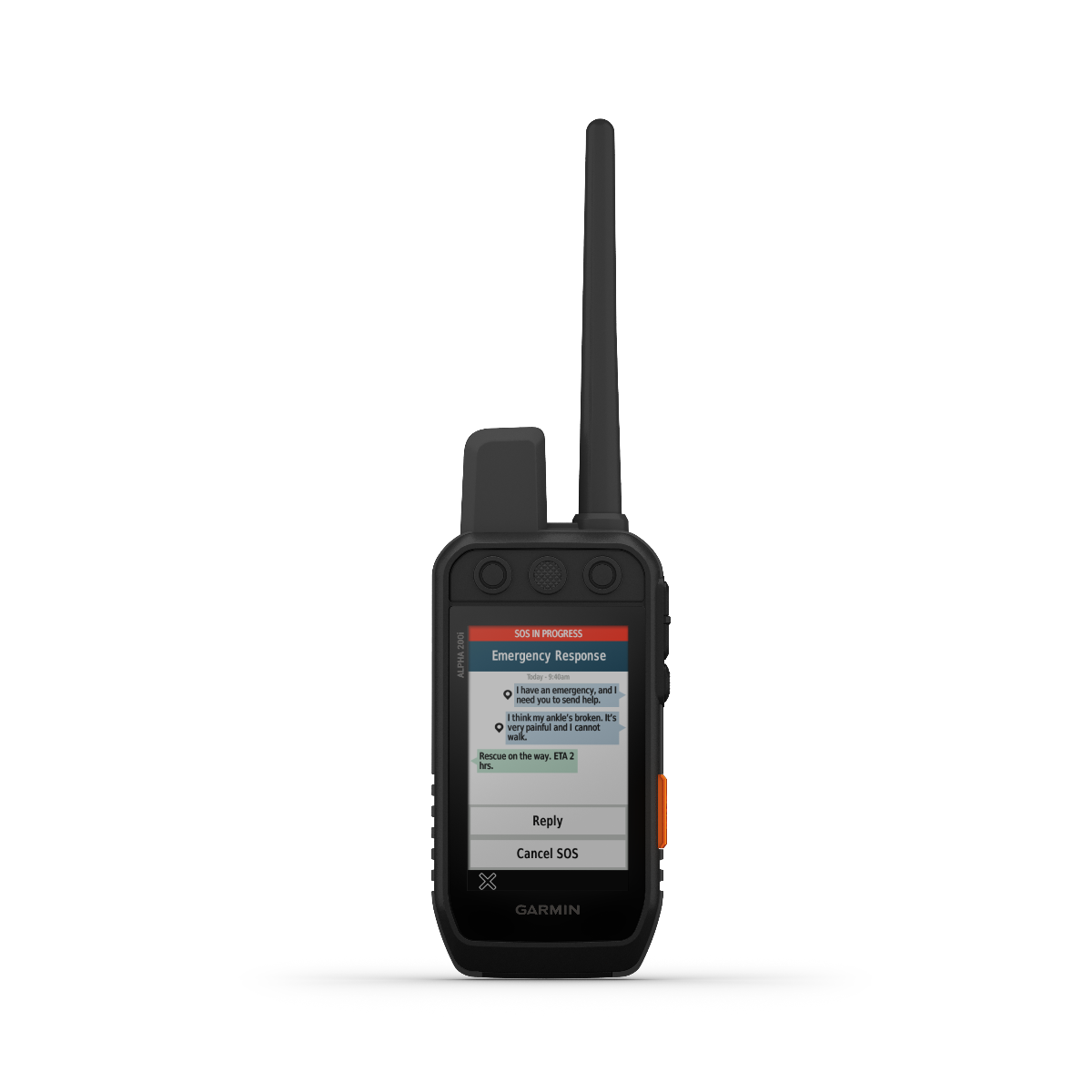Garmin Alpha 200i handheld dog-tracking device, black with orange side button