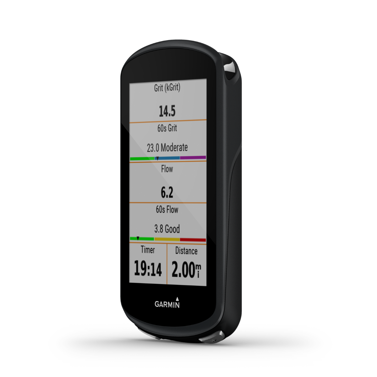 Garmin Edge 1030 Plus cycling computer in black with on-screen performance metrics