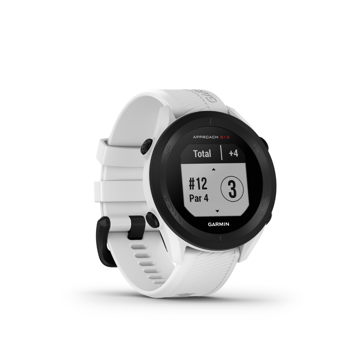 Garmin Approach S12 white golf GPS smartwatch with black bezel