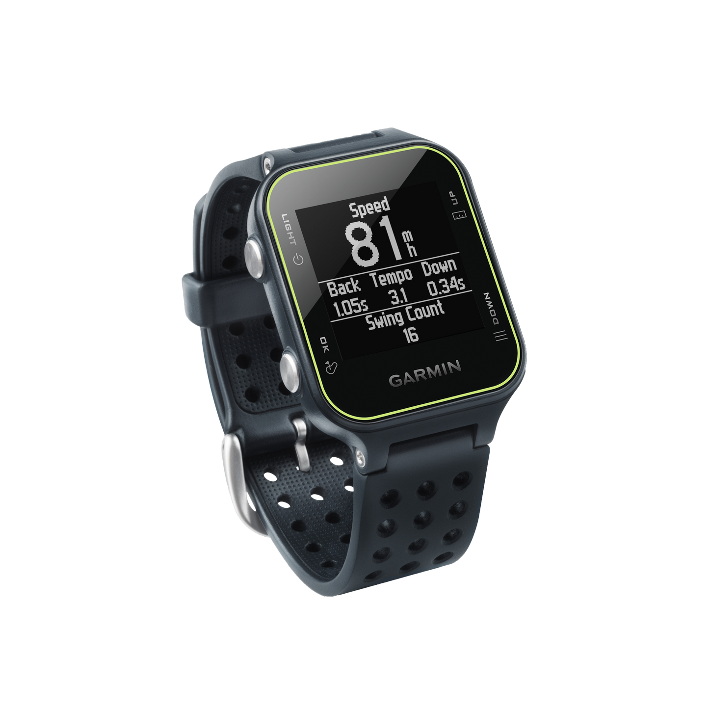 Garmin Approach S20 slate golf GPS smartwatch with perforated strap