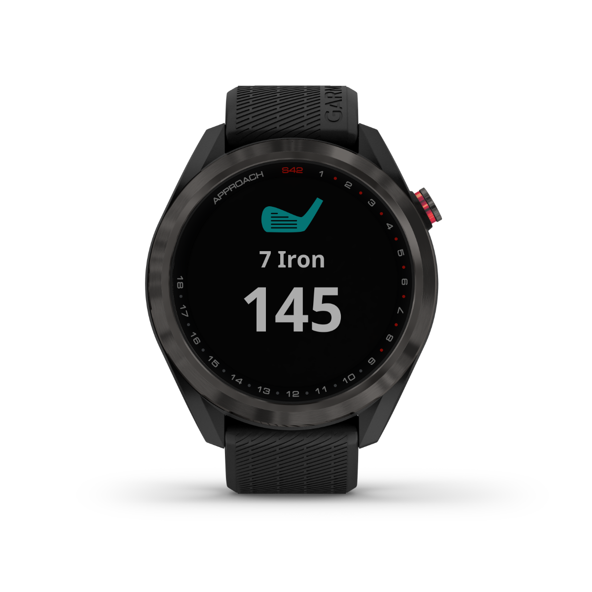 Garmin Approach S42 golf GPS smartwatch with gunmetal case and black band