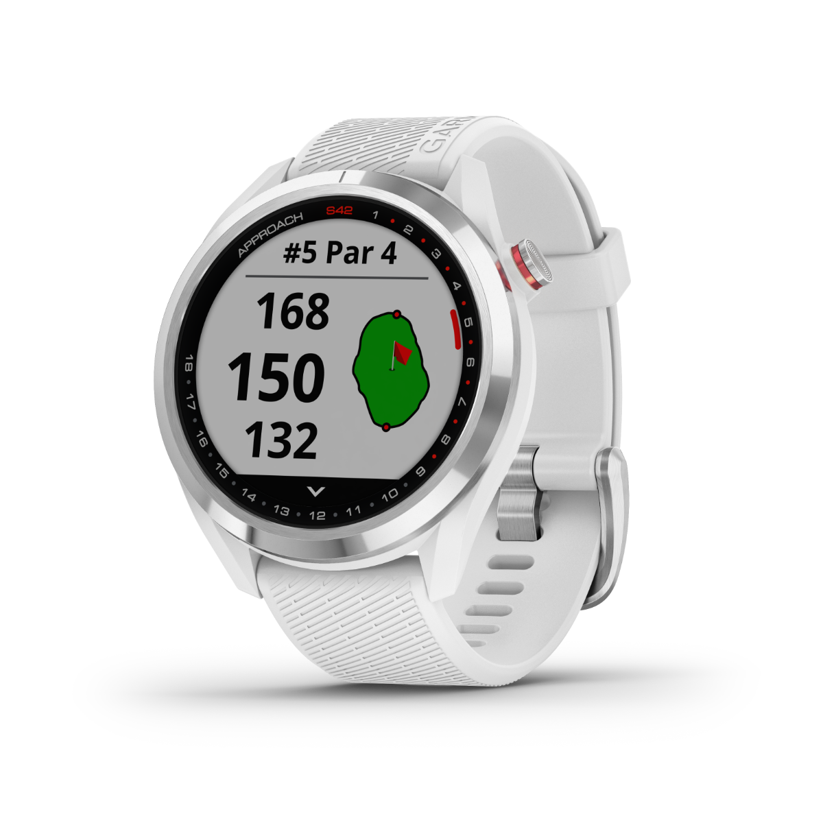 Garmin Approach S42, Silver with White Band, Golf GPS Smartwatch & Rangefinder (010-02572-11) by Garmin