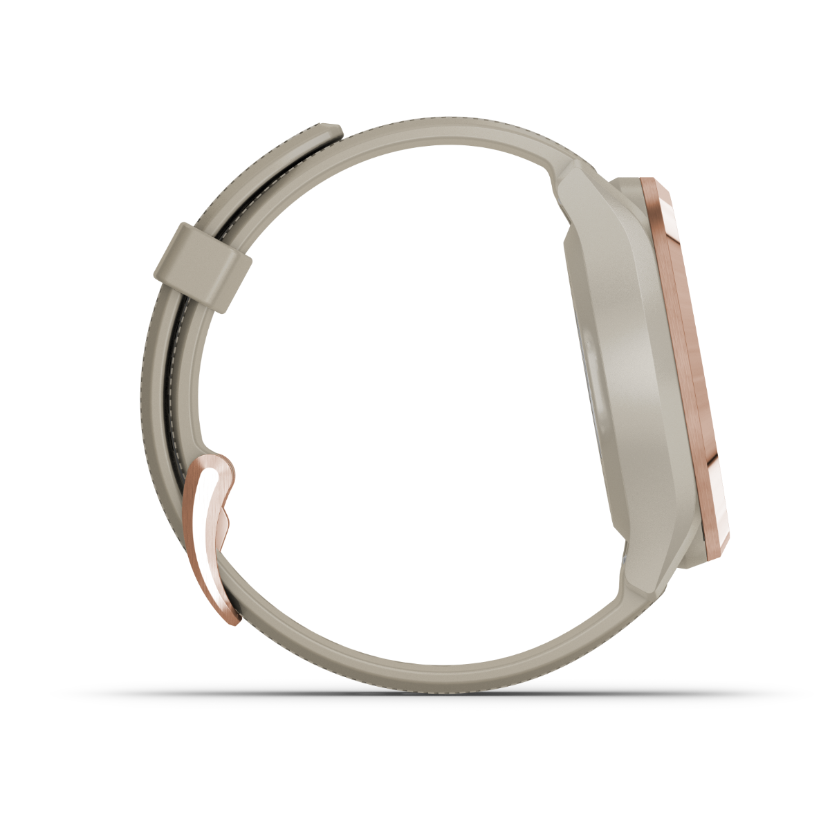 Garmin Approach S42 golf GPS smartwatch with rose-gold case and light sand band