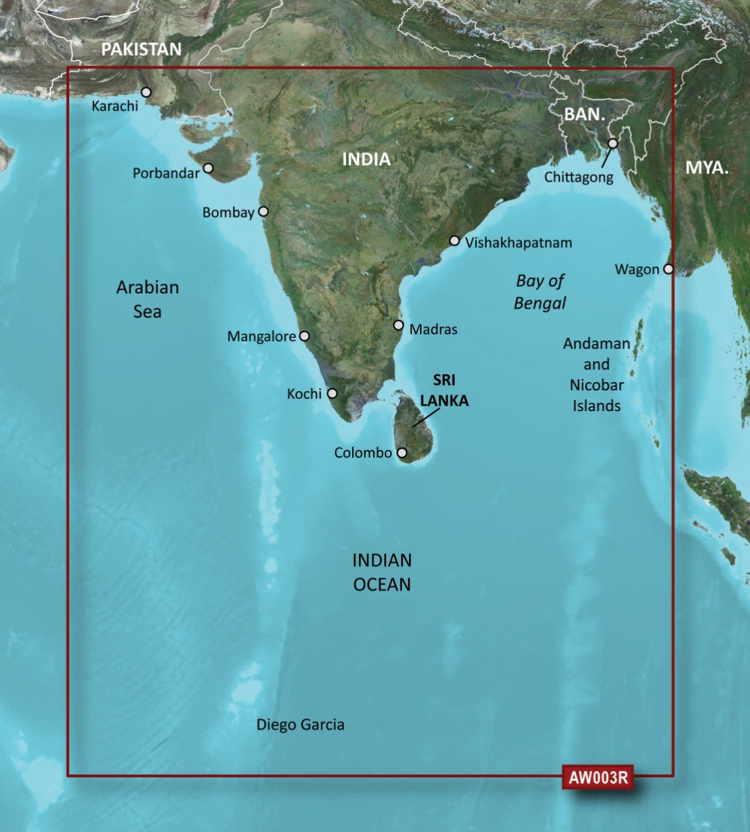 Garmin Bluechart G2 Vision Indian Subcontinent map card showing India, Sri Lanka and surrounding seas