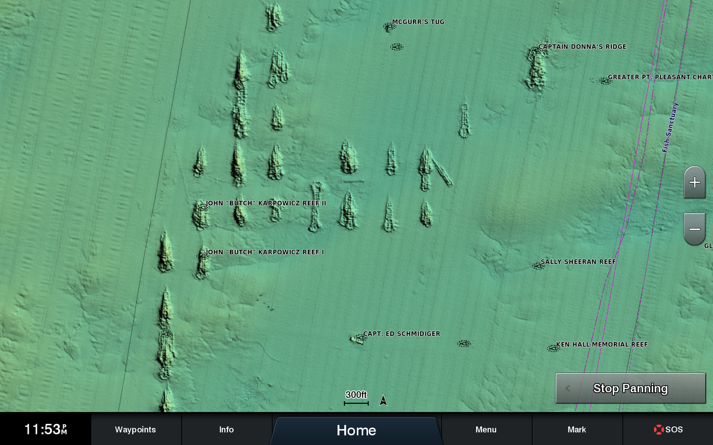 Garmin Bluechart G2 Vision map card for Hecate Strait shown on a Garmin GPS map screen with reef labels